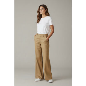 Alice + Olivia NWT Linen Size 4 Low Rise Wide Leg Flare Tan Pants Baggy Brown